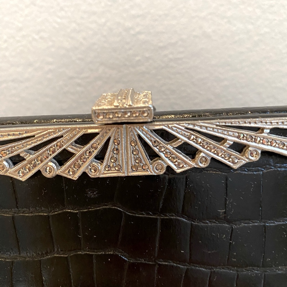Black leather handbag